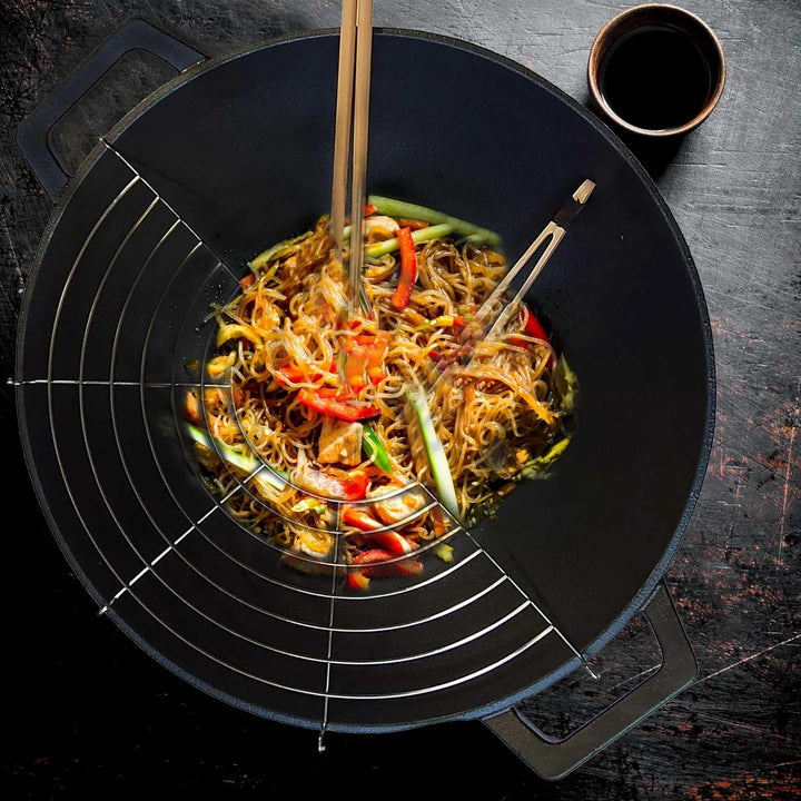 osoltus Wok Gusseisen mit Zubehör Wok-Set mit Deckel 36cm