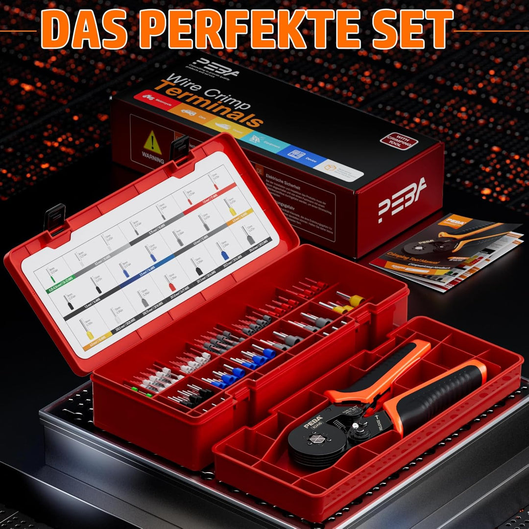 PEBA Crimpzange Aderendhülsen Set, Sechskant Crimpzange [0,08-10 mm²] mit 21 Arten Isolierte Aderend