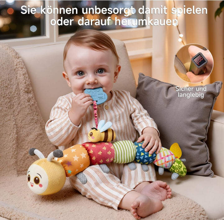 TUMAMA KIDS Baby Spielzeug 0 3 6 Monate Raupe Babyspielzeug, Bauchlage Kissen Greifling Kuscheltier