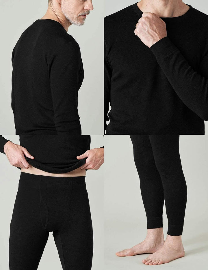LAPASA Herren 100% Merinowolle Thermounterwäsche Set, Premium Merino Wolle Unterhemd & Unterhosen, T