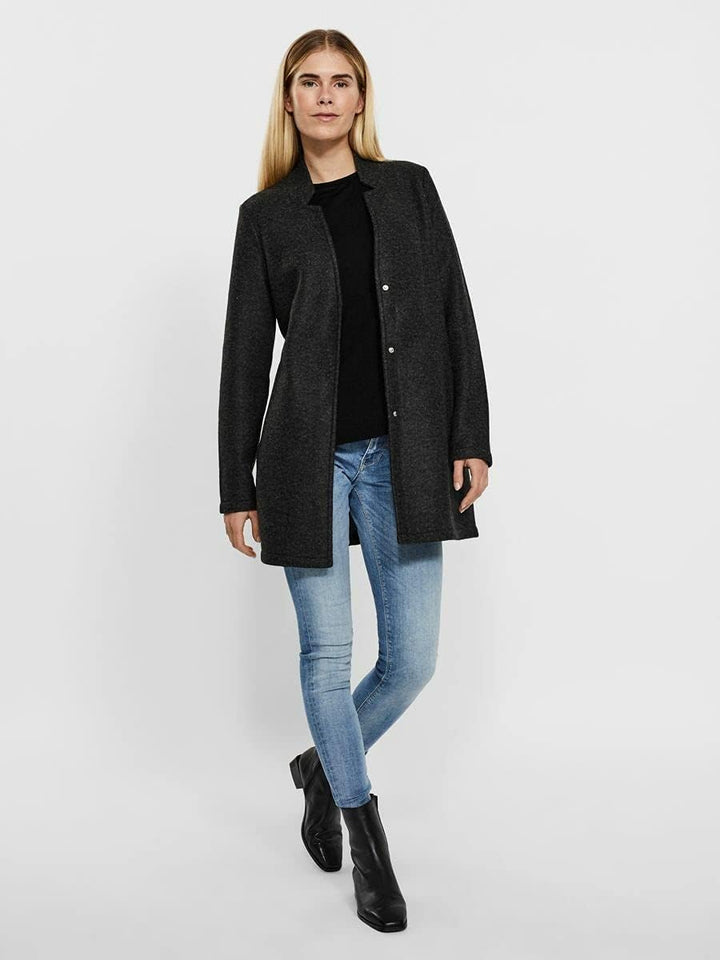 VERO MODA Damen Wollmischungs-Mantel, Darkgrey Melange