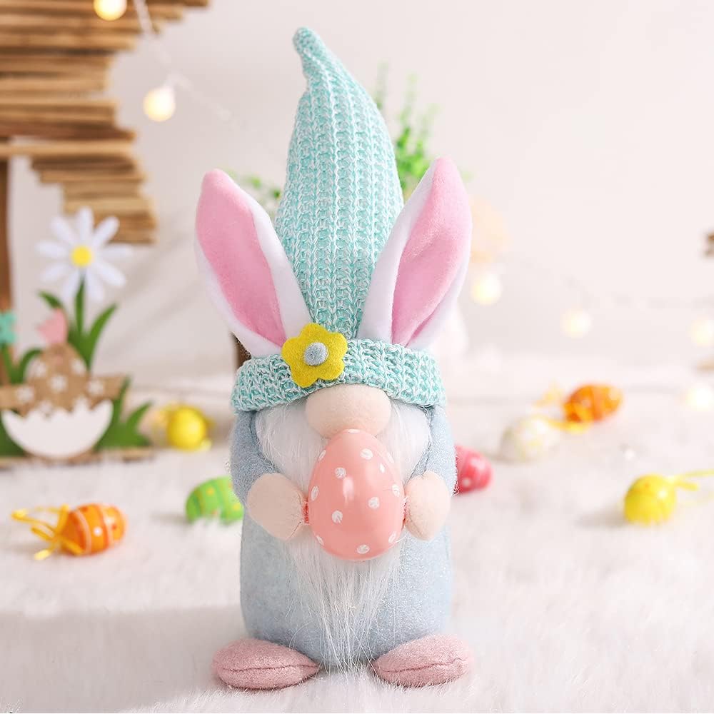 Osterdeko Wichtel Figuren Kleine, Beleuchteter Wichtel Ostern Mit Led, Osterwichtel Hase Rosa Mit Ei