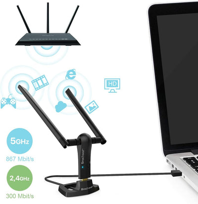 BrosTrend AC1200 USB WLAN Stick, WiFi Adapter für Desktop Laptop PC mit Windows 11/10 /8/7 hohe Reic
