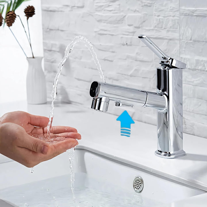 Wasserhahn Bad mit Ausziehbar Brause, Armatur Badezimmer mit 2 Strahlarten, Einhebelmischer Waschbec