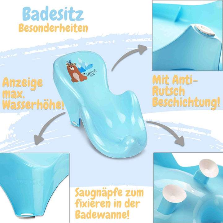 Babybadewanne mit Ständer 5 Set TÜV Rheinland geprüft - Babybadewanne + Baby Badewannensitz + Wickel