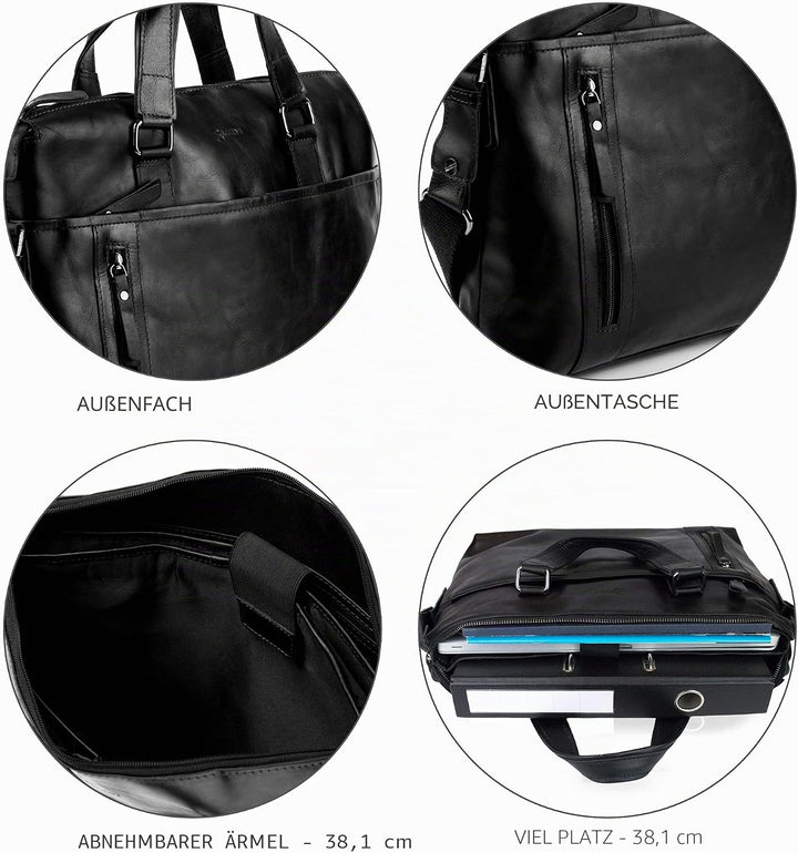 BACCINI Laptoptasche 15 Zoll echt Leder LEANDRO abnehmbarer Schultergurt mit Laptop-Hülle Schwarz, S