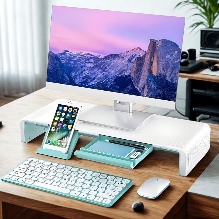 (HG) Monitorständer mit Schublade und Handyhalter, Monitorerhöhung, ergonomischer Bildschirmständer