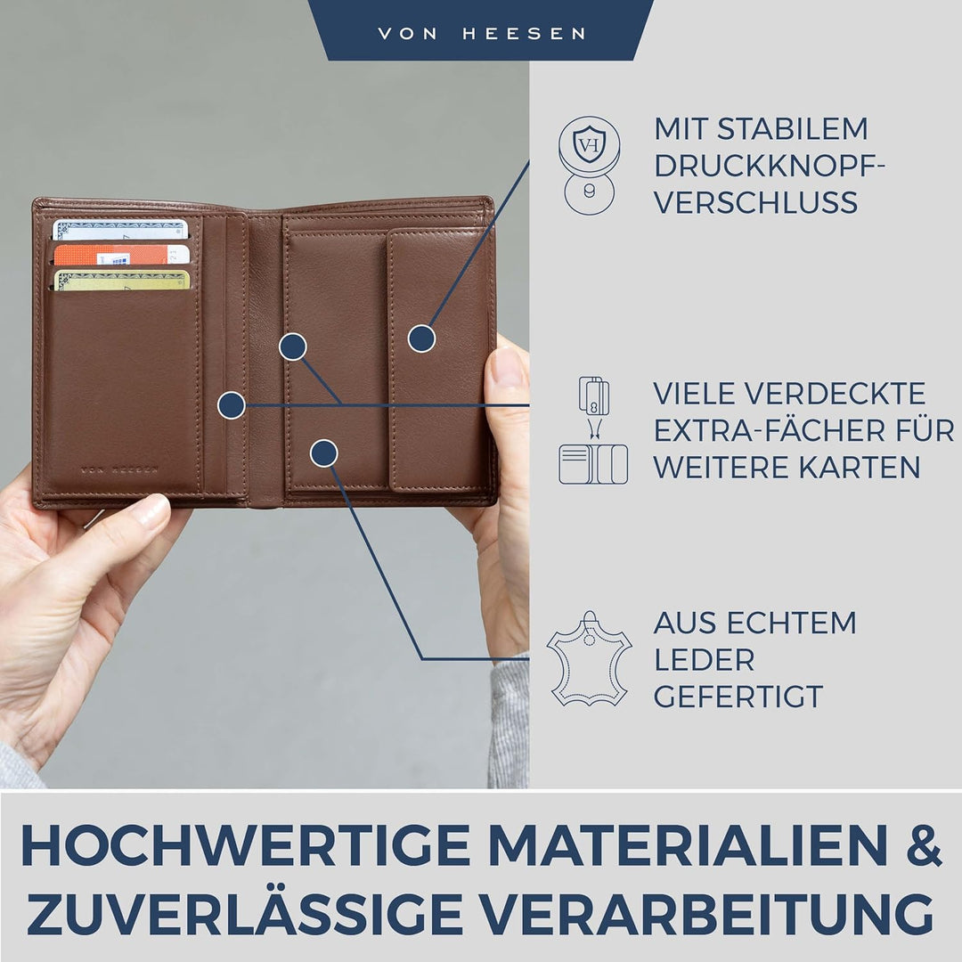VON HEESEN Leder Geldbörse Herren mit Münzfach & RFID Schutz I Echtleder Geldbeutel für Männer & Dam