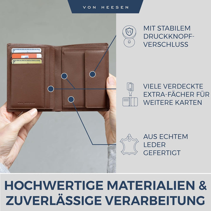 VON HEESEN Leder Geldbörse Herren mit Münzfach & RFID Schutz I Echtleder Geldbeutel für Männer & Dam