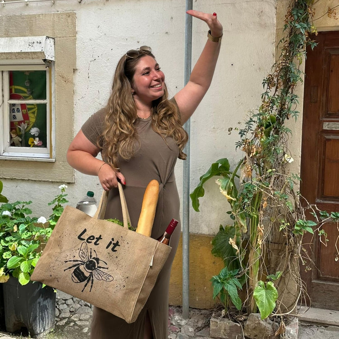 Domelo Einkaufskörbe. Bedruckte Einkaufstasche. Jute Tasche gross. Korbtasche, wasserabweisenden Str