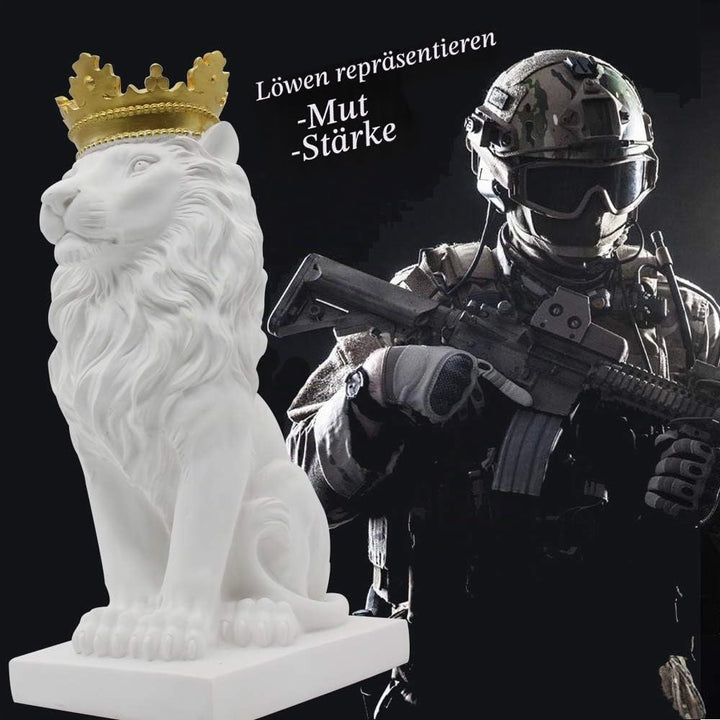 H&W Löwe Statue, Harz Skulpturen für Männer, Weisse Krone Lion Figuren, Kunst Statue Sammelfiguren f