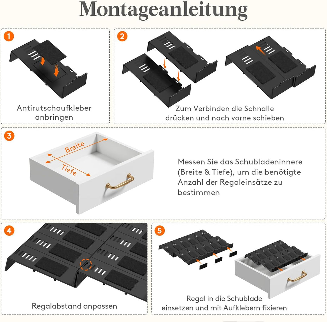 Lifewit Gewürzregal Schublade 48 Stück, Verstellbarer Gewürz Organizer für Alle Schubladen, Kombinie
