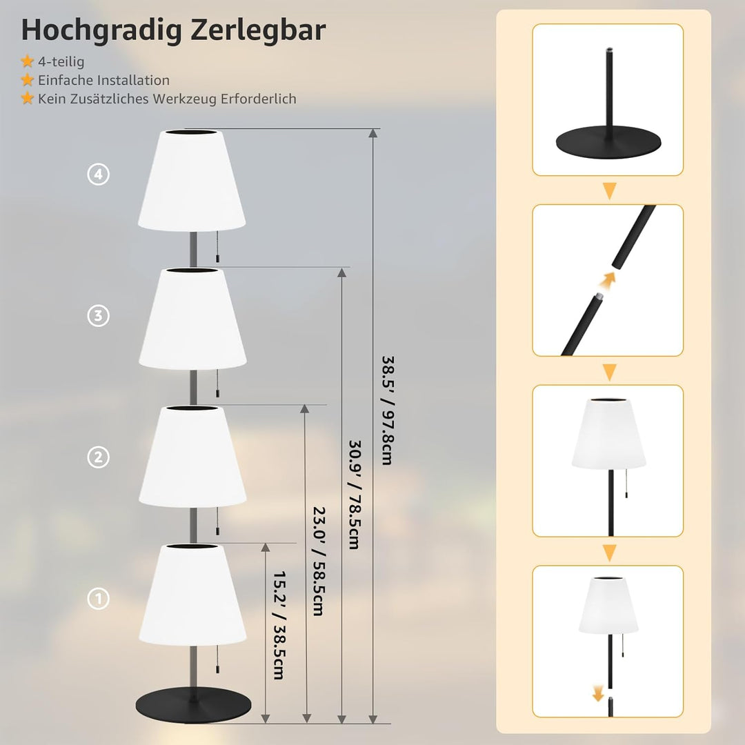 uuffoo Solar Stehlampe Aussen - Wiederaufladbare Dimmbare LED Stehlampen USB Höhenverstellbar Solarl