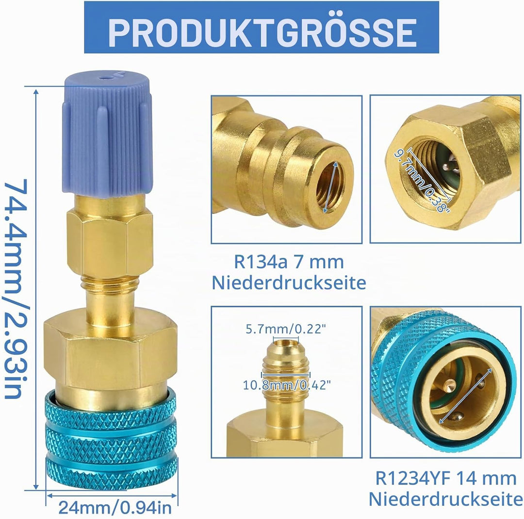 DBREAKS R1234yf-auf-R134a-Adapter, Messing Schnellkupplungssatz, High/Low Side Schnellkupplung Adapt