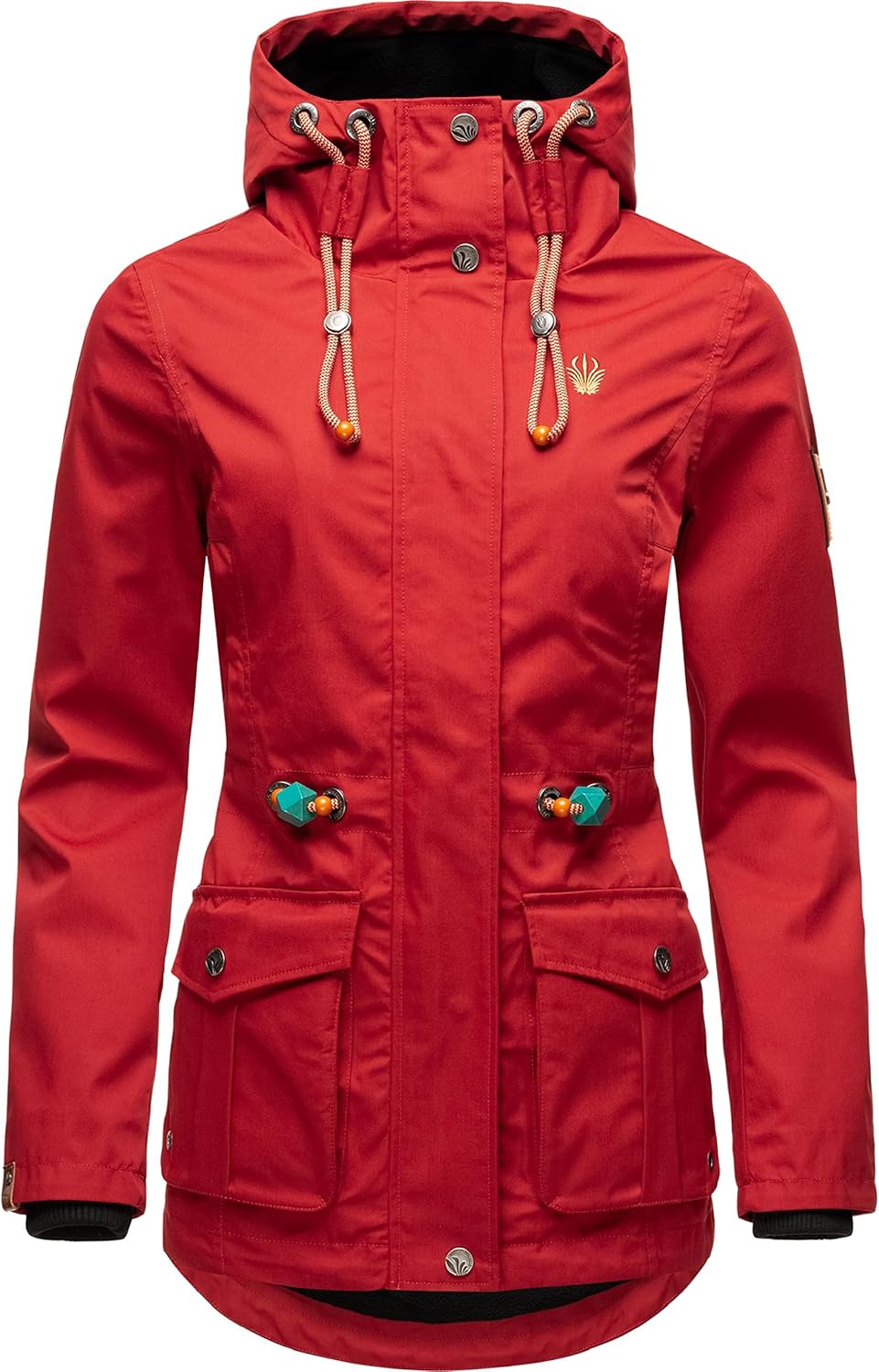 MARIKOO Damen Parka Übergangs-Jacke leicht gefüttert mit Kapuze Babetaa S Cherry Red, S Cherry Red