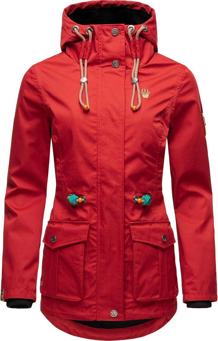 MARIKOO Damen Parka Übergangs-Jacke leicht gefüttert mit Kapuze Babetaa S Cherry Red, S Cherry Red
