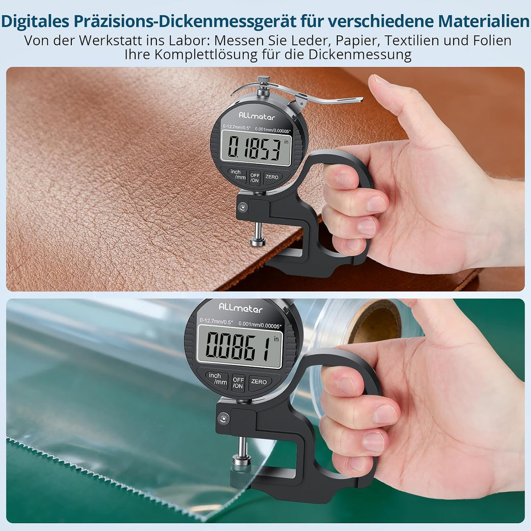 Digitales Dickenmessgerät 0-12,7mm, 0,001mm/0,00005'' Präzisions-LCD Messgerät für Leder, Papier, St