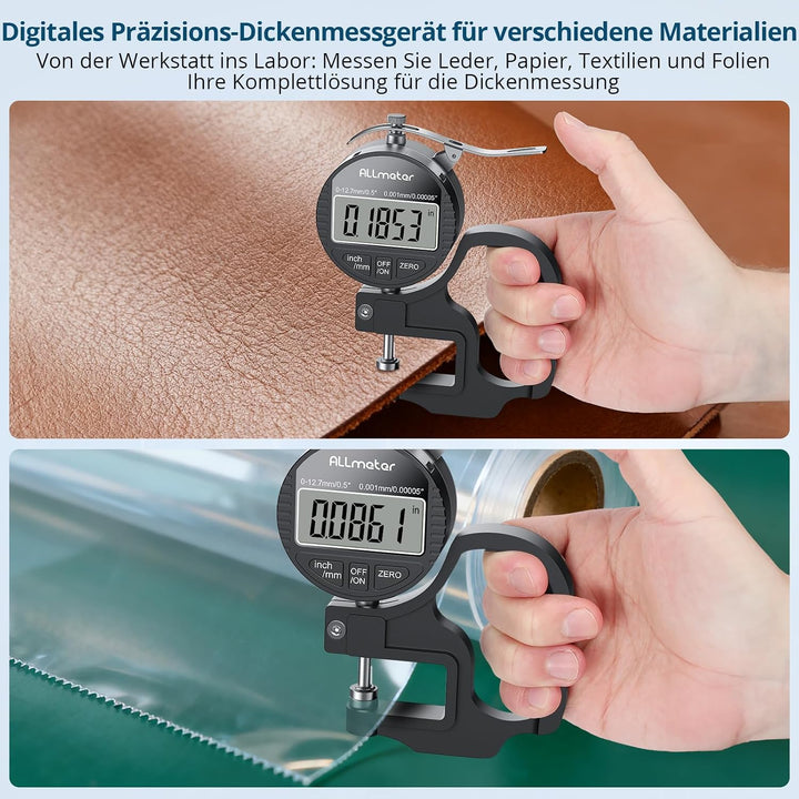 Digitales Dickenmessgerät 0-12,7mm, 0,001mm/0,00005'' Präzisions-LCD Messgerät für Leder, Papier, St