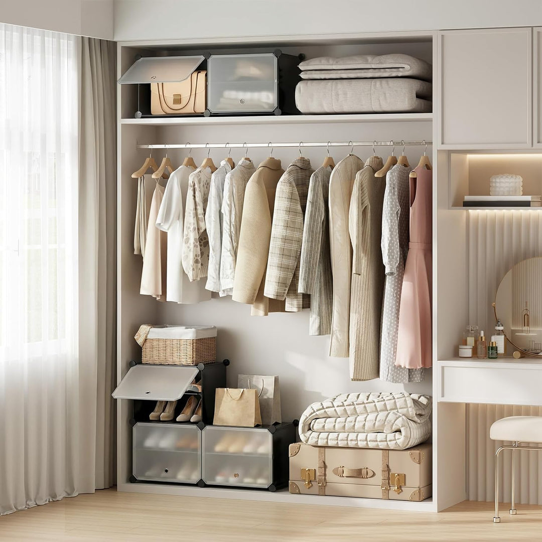 HOOBRO Schuhregal mit 10 Ebenen, Schmal Schuhschrank, Schuh-Organizer, mit Türen, Kunststoff, DIY St