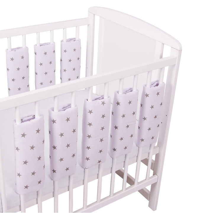 Universeller Babybett Gitterschutz mit Klettverschluss aus 100% Baumwolle 38x30cm (Graue Sterne, 9)