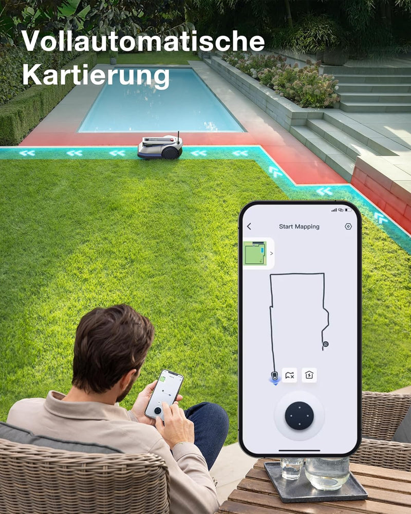 ECOVACS GOAT G1-2000 Mähroboter mit Robuster Garage & Auto-Verbindung-Modul, Ohne Begrenzungskabel f