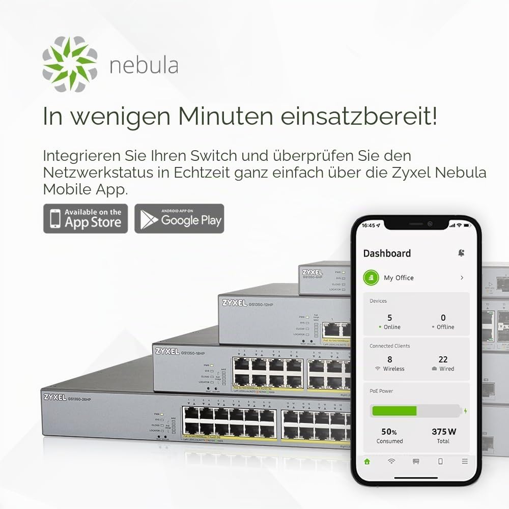 Zyxel Gigabit Smart-Managed PoE+ Switch mit 16 Ports, einem Budget von 250 W und zwei Gigabit-Combo-