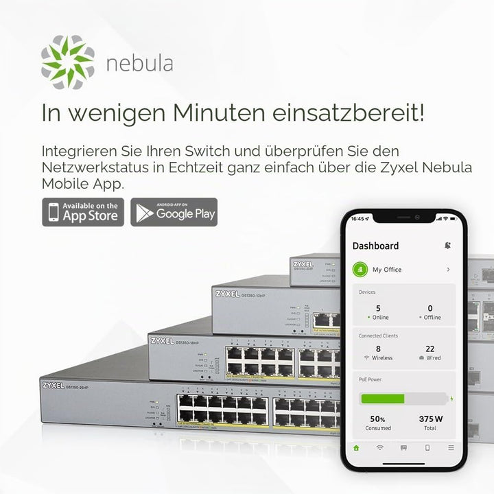 Zyxel Gigabit Smart-Managed PoE+ Switch mit 16 Ports, einem Budget von 250 W und zwei Gigabit-Combo-