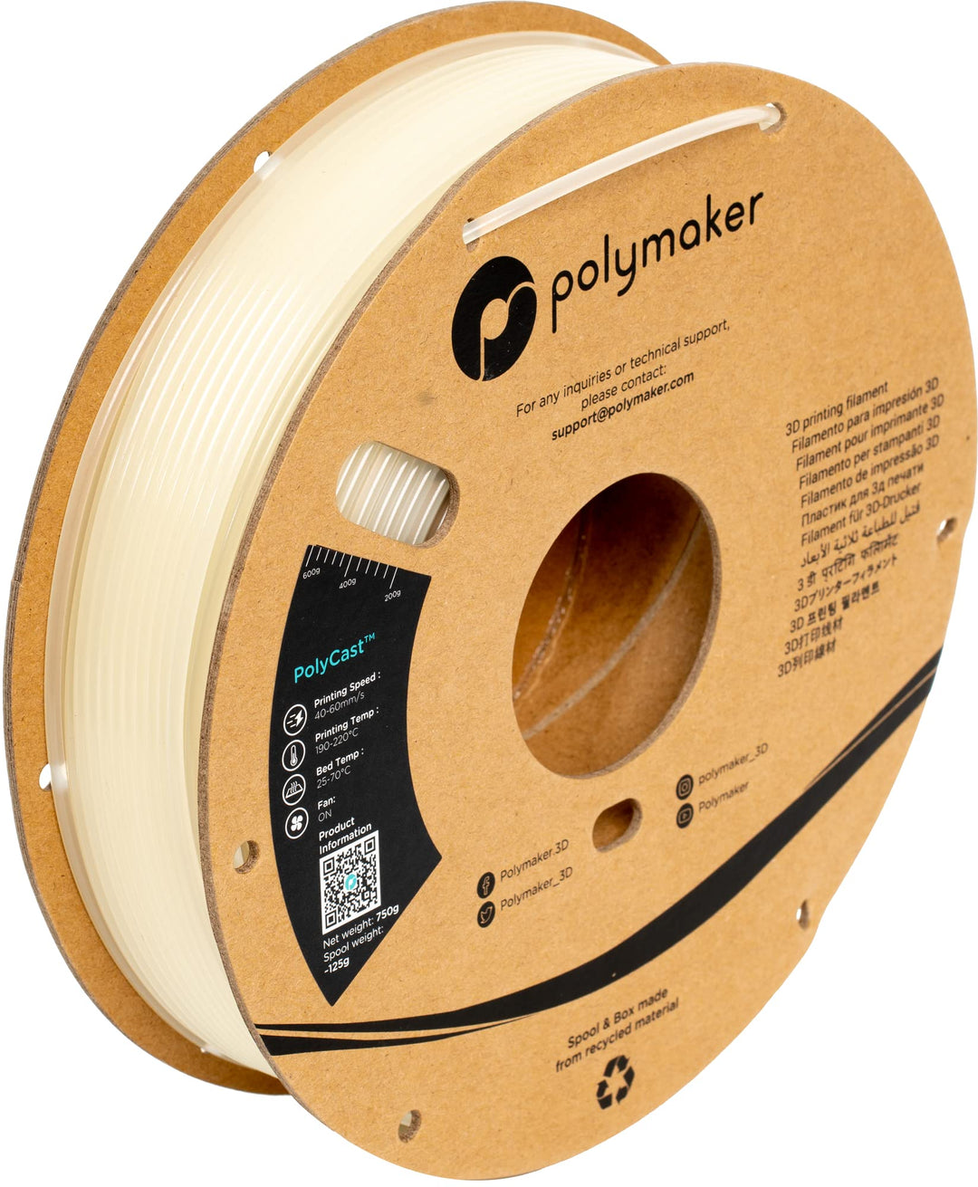 Polymaker PolyCast Natural - 1,75mm - 750g 0,75 kg PolyCast Kartonspule, 0,75 kg PolyCast Kartonspul