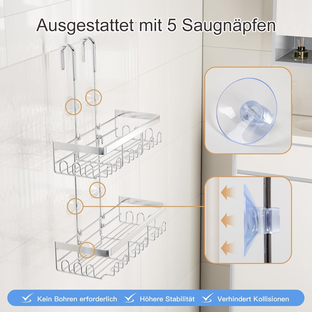 HouseUp Duschablage Zum Hängen Duschregal Ohne Bohren Shampoo Halterung Für Dusche Glastür (weniger
