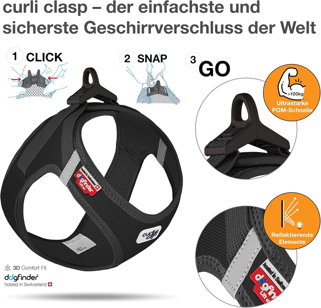 Vest Harness curli Clasp Cord Black 3XS 3XS Schwarz, 3XS Schwarz