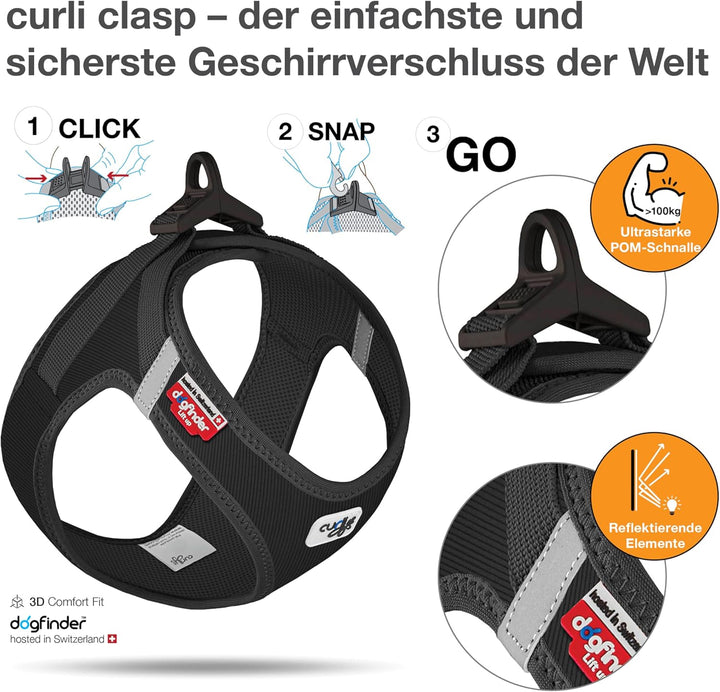 Vest Harness curli Clasp Cord Black 2XS 2XS Schwarz, 2XS Schwarz