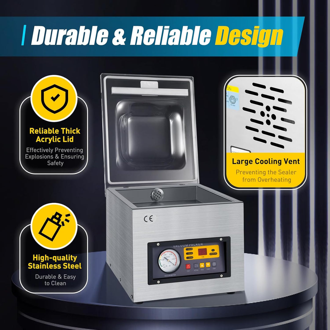 3-in-1 Kammervakuumierer, Kommerzielle Tisch Vakuumiergerät, Vakuumierer für Lebensmittel, Edelstahl