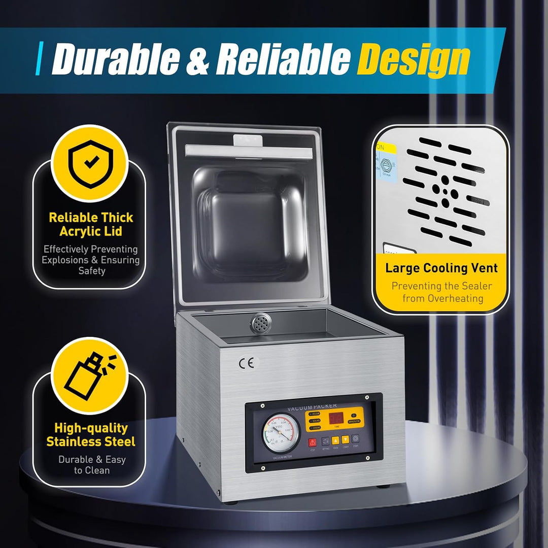 Kammervakuumierer 120W 2 CFM 5.5L/s Edelstahl Acryl Automatischer Vakuumierer für Lebensmittel trock