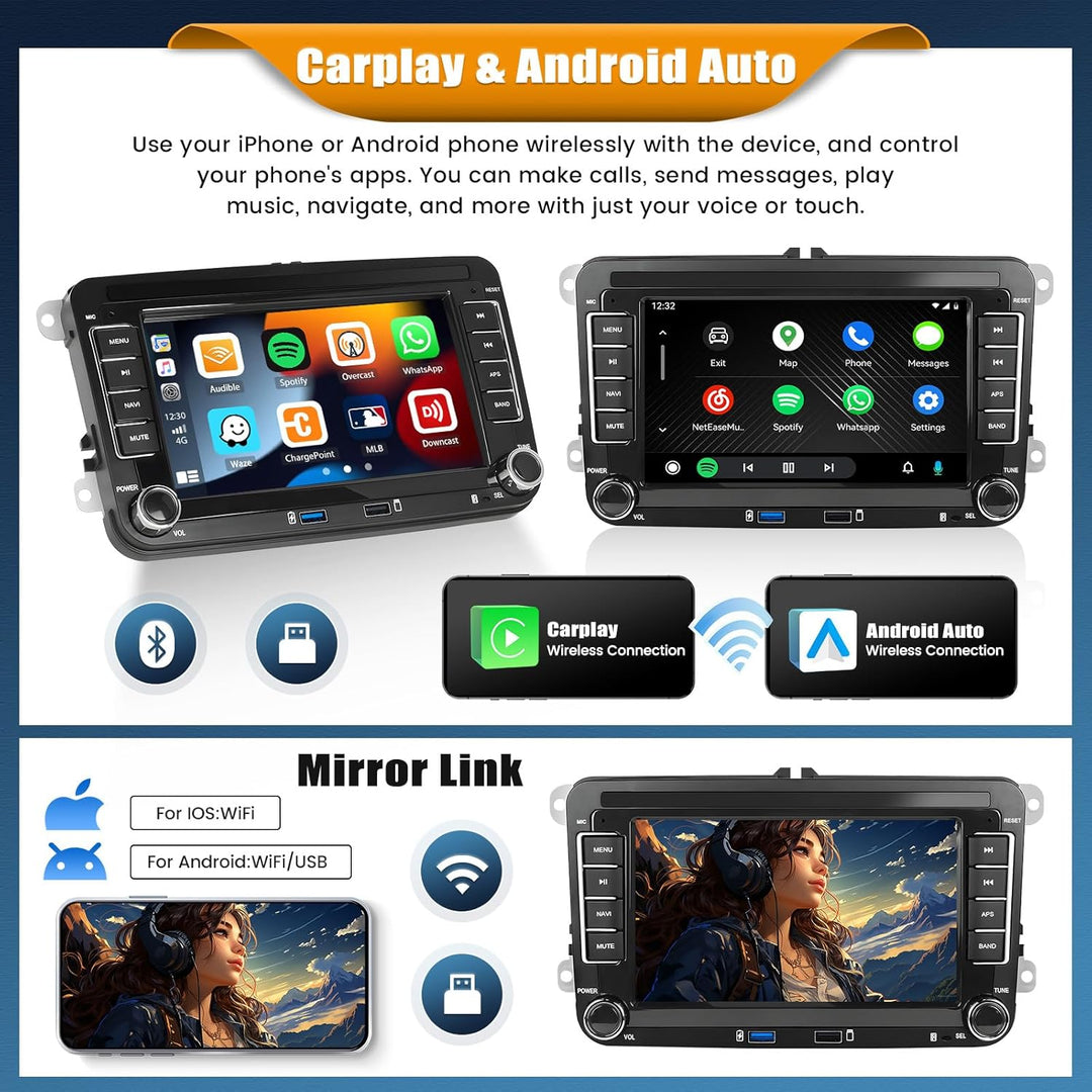 Android 15, 4G+64G 8-Core CAMECHO Autoradio für VW Golf 5 6 Passat Polo Tiguan Touran Caddy Skoda Se