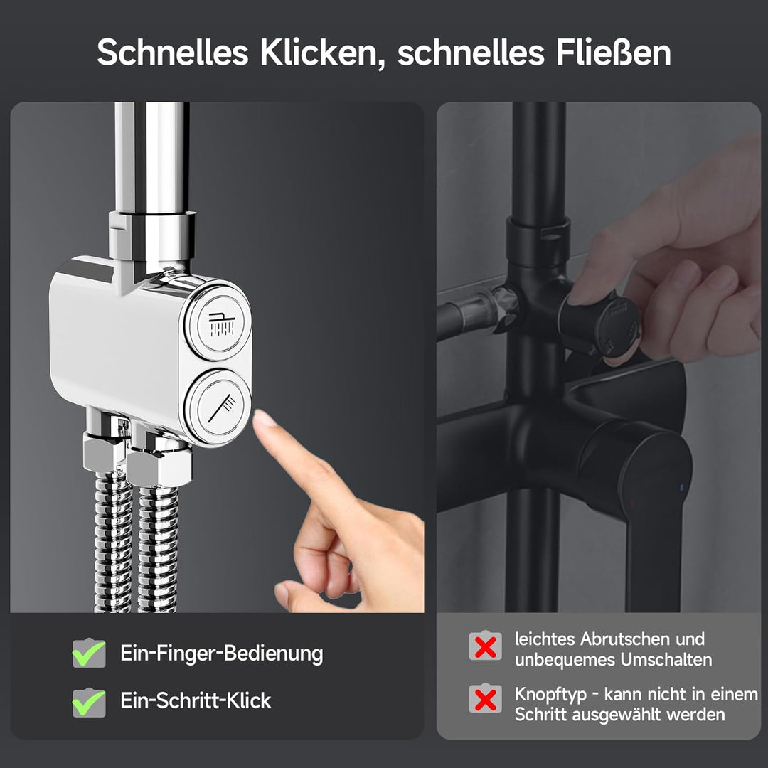Rainsworth Duschsystem mit Ablage Chrom - 25 X 25 cm Rund Regendusche und 3 Strahlarten Duschkopf, m