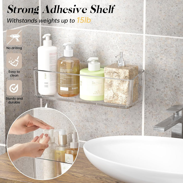 PAVSTINE Duschablage ohne Bohren Transparent, 2 Stück Duschregal Badezimmer Organizer mit Ablauföffn