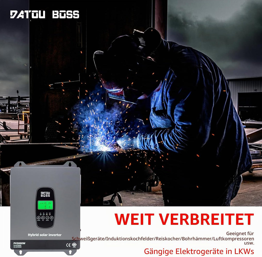DATOUBOSS 3300W Hybrid Solar Wechselrichter 24V Reiner Sinus, 24V DC auf 230V AC Inverter mit MPPT L