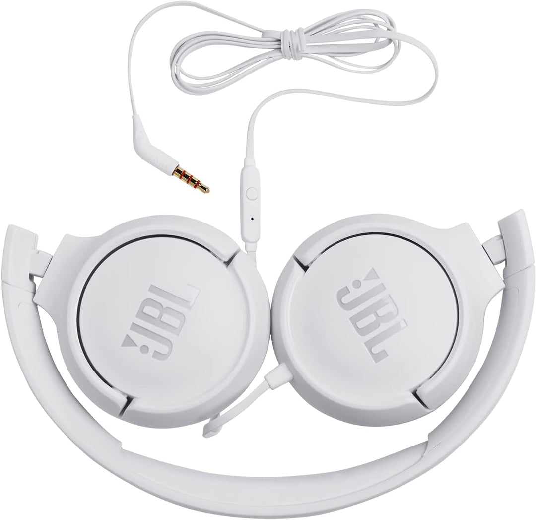 JBL Tune 500 On-Ear Kopfhörer mit Kabel in Weiss – Ohrhörer mit 1-Tasten-Fernbedienung, integriertem