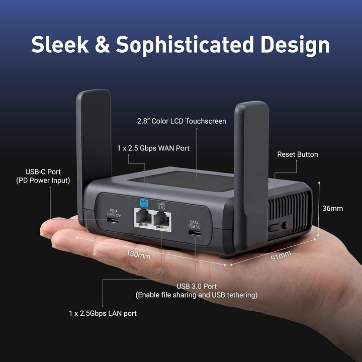 GL.iNet Slate 7 Pro (GL-BE10000) – Wi-Fi 7 Reise-Router: 6 GHz (5,7 Gbit/s), 2,8" Touch, WireGuard (