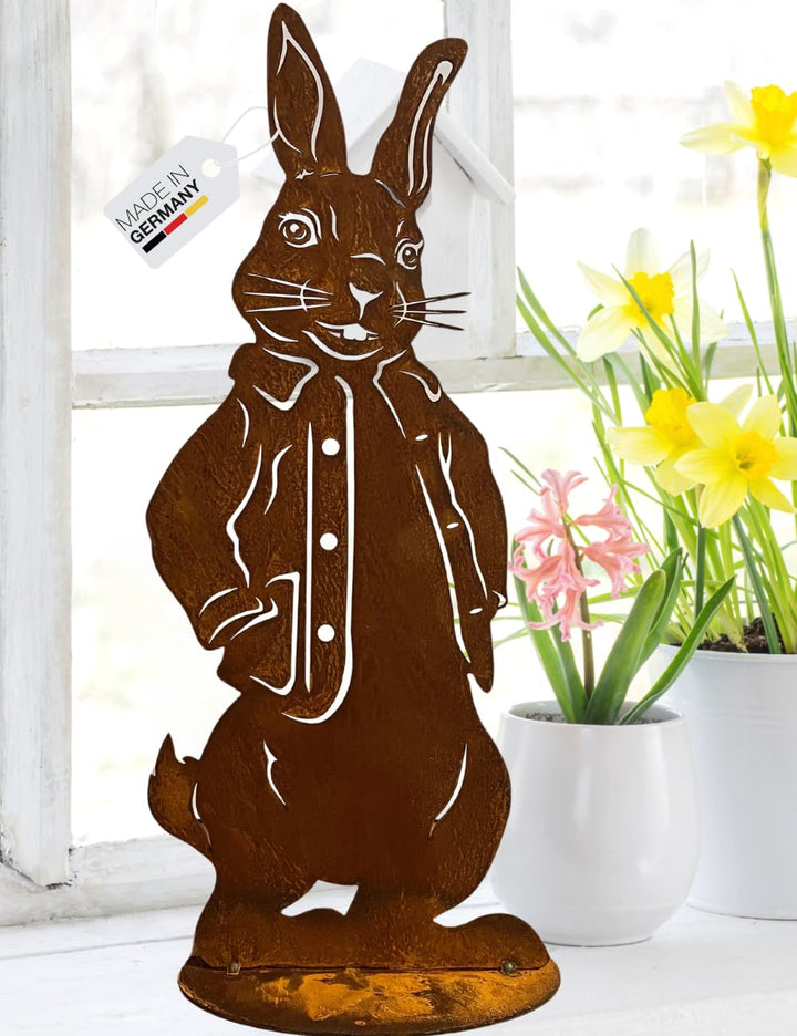 Terma Stahldesign Osterhase Peter 50 cm Rost Gartenfigur Handmade Germany Osterdeko draussen und dri