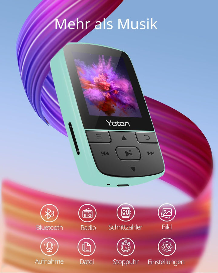 YOTON MP3-Player, 64 GB Musikplayer mit Sport-Clip, Bluetooth 5.2, Hi-Fi-Sound, FM-Radio, Sprachaufn