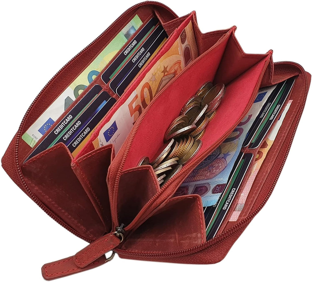 myledershop Grosse Vollrindleder Damen Geldbörse/Geldbeutel/Portemonnaie/Geldtasche/Portmonee rundhe