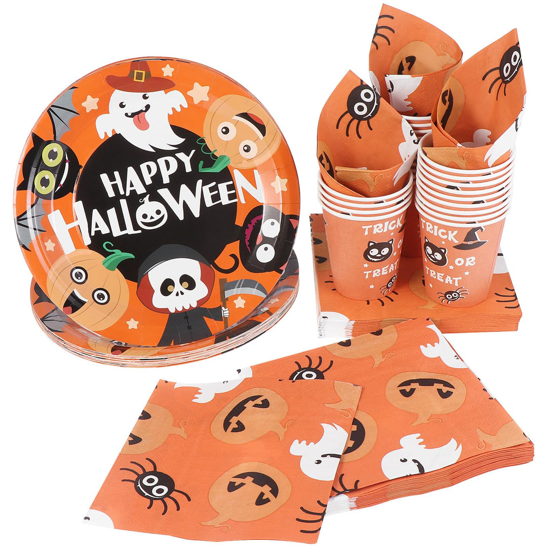 HEMOTON Set mit 24 Tellern, 24 Bechern und 48 Servietten für Halloween-Partys