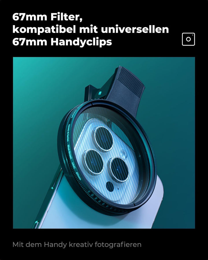 K&F CONCEPT Blue Streak Anamorpher Effekt Filter 67mm für 67mm Universell Handykamera für Kreative F