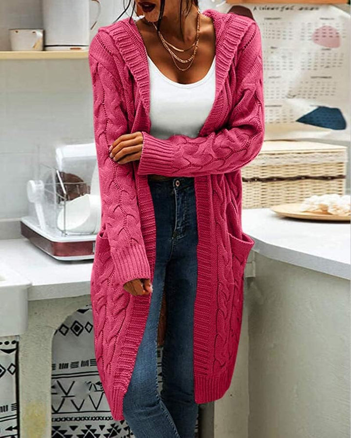 GeGekoko Strickjacke Damen mit Kapuze Langarm Grobstrick-Cardigan Open Front Sweater Herbst Winter C