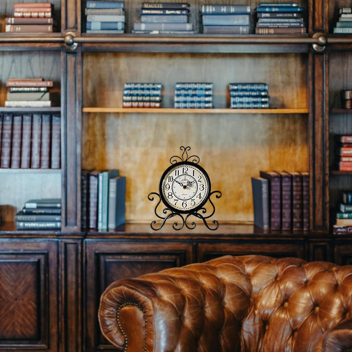 HZDHCLH Retro Silent Roman Tischuhr für Wohnzimmer Schlafzimmer Büro Kunst-Schreibtischuhr（pures Sch