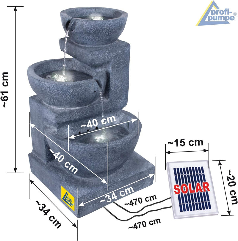 Solar Gartenbrunnen Brunnen Solarbrunnen Zierbrunnen Wasserfall Gartenleuchte Teichpumpe für Terrass