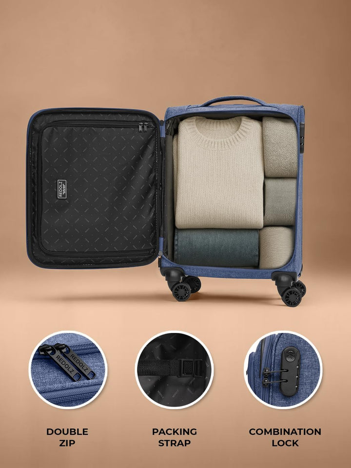 REDOLZ Cabin Weichschalen Kabinen-Koffer | Leichter Trolley mit 4 Doppelrollen für Damen & Herren 37