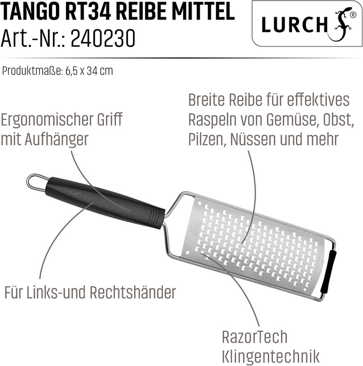 Lurch 240230 Tango RT34 Reibe mittel aus Edelstahl, 6,5 x 34 cm Mittlere Reibe breit, Mittlere Reibe