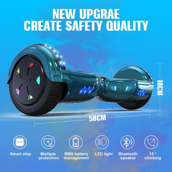 GeekMe Hoverboards 6.5”Zweimotoren 2-Rad-Hoverboards Hoverboards mit LED-Leuchten Bluetooth Cyan, Cy
